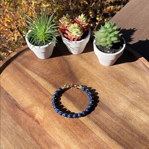 Lapis Lazuli and Gold-tone wire wrapped bracelet